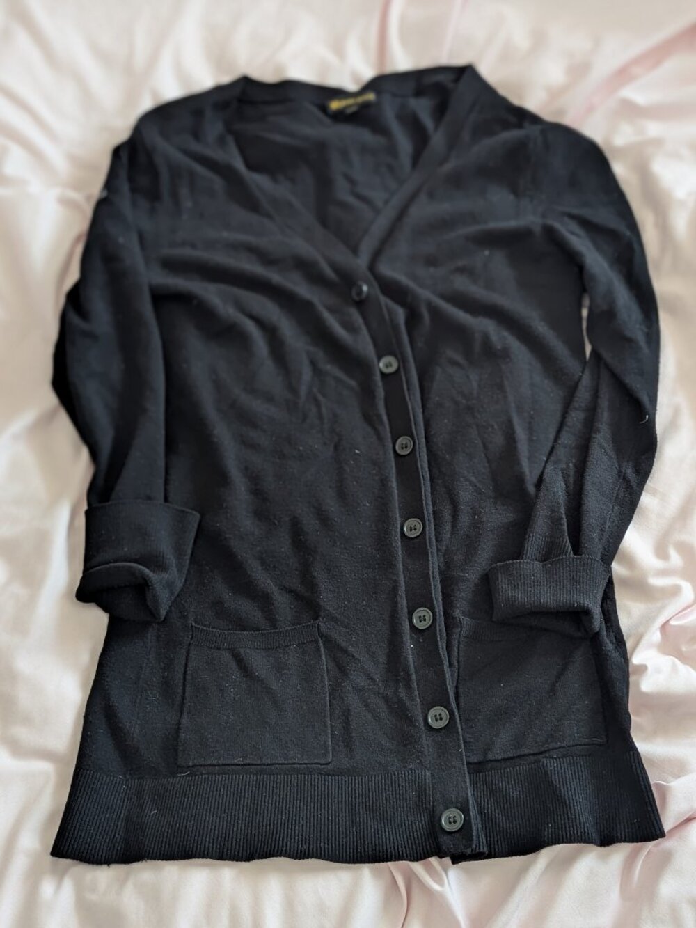 RINO ROSSI Black V-Neck Button Front Pocket Cardigan Sweater Size L